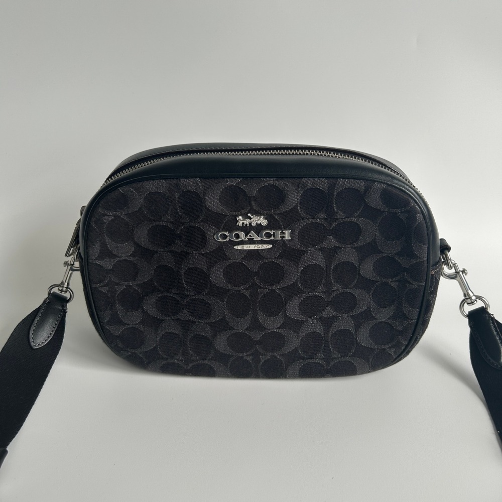 Coach Jamie Camera Bag Black Signature Denim Leather Crossbody C8219‎ Excellent